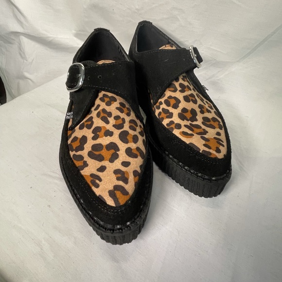 tuk Shoes - TUK Black Suede Leopard Monk Buckle Creeper